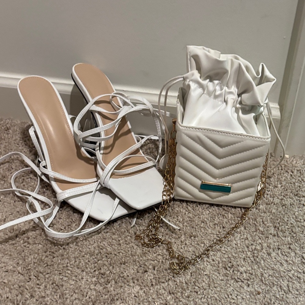Fashion Nova White Quilted Crossbody Bag with Gold Chain